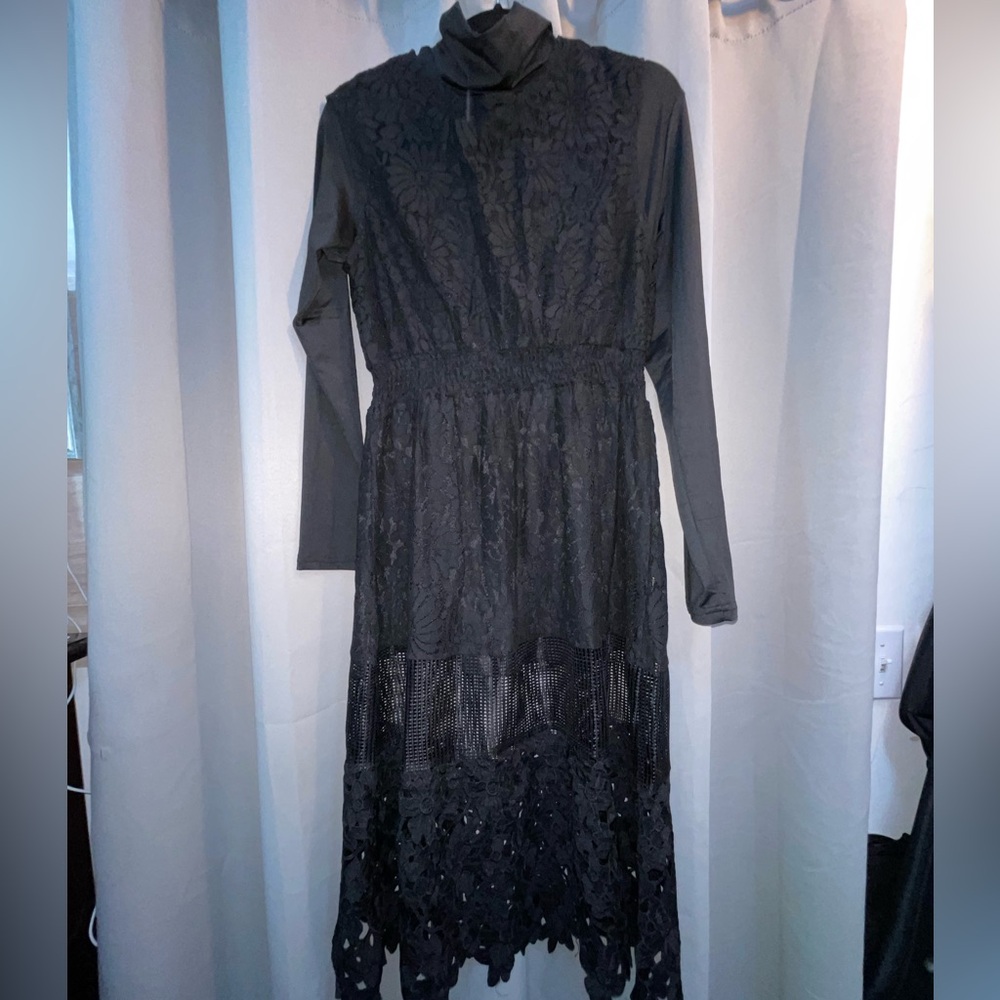 Elegant Victorian-Inspired Black Lace Dress